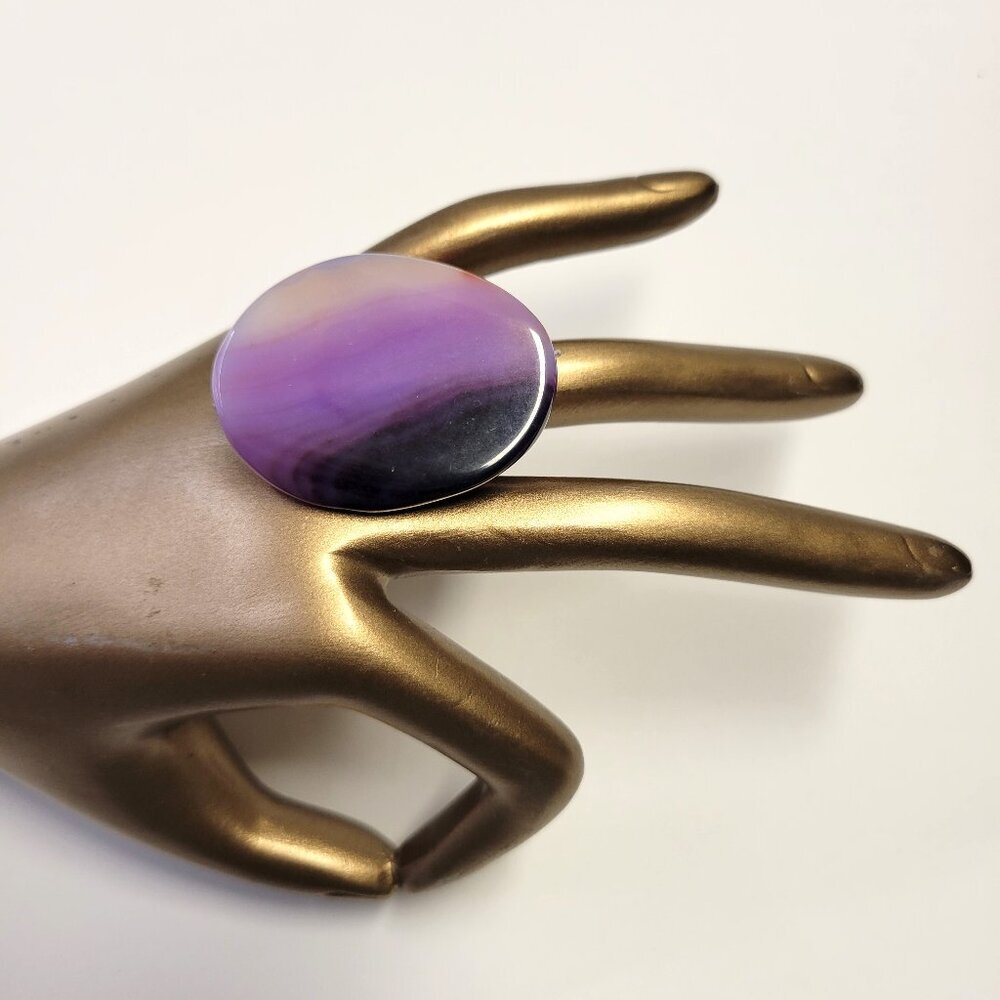 Purple Agate Ring Adjustable Band Handmade Semi Precious Ring